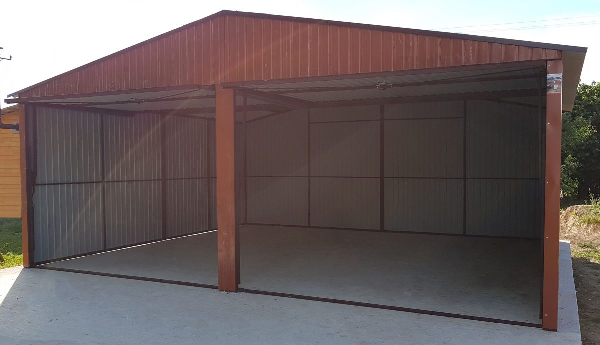 Plechová montovaná garáž 6×5m - světle hnědá