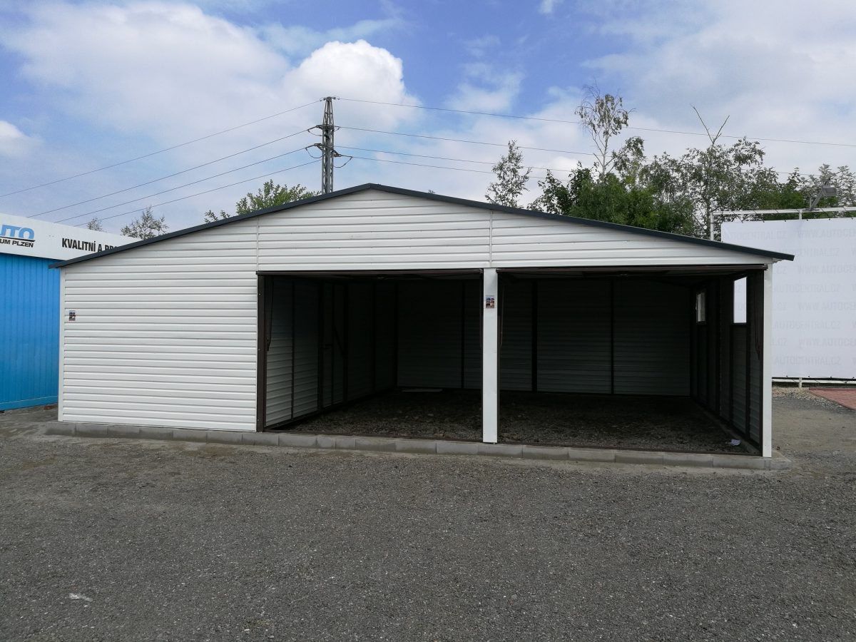 Plechová garáž 9x6m - bílá/grafit