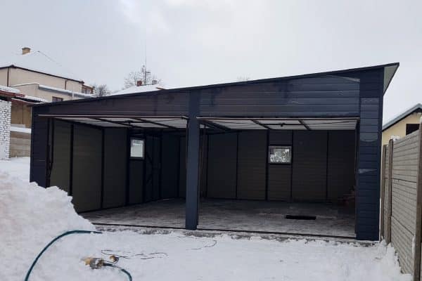 Blaszany garaż 6,5×7m - ciemny grafit matowy/złamana biel