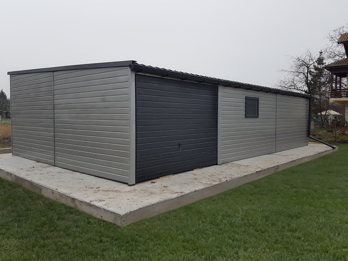 2 2 - Blaszany garaż 6×10m - srebrny/ ciemny grafit